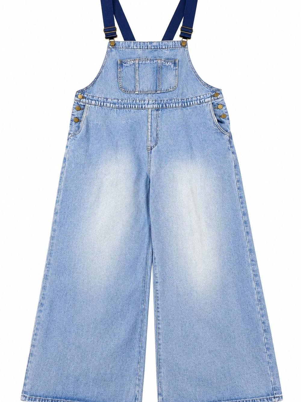Cider Light Blue Denim Wide-Leg Overalls with Navy Straps